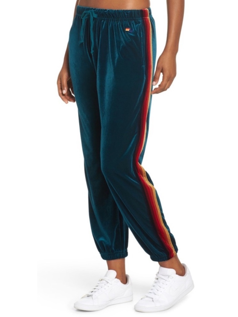 Aviator Nation Green Blue Classic Stripe Womens Velvet Sweatpants M